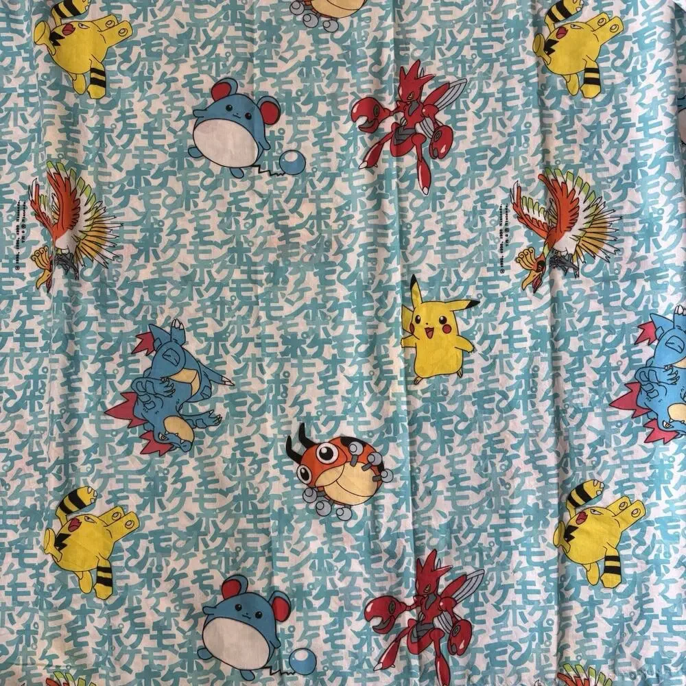 Vintage 1998 Pokemon Twin Bedding 1 Flat Sheet Pikachu Fabric Craft